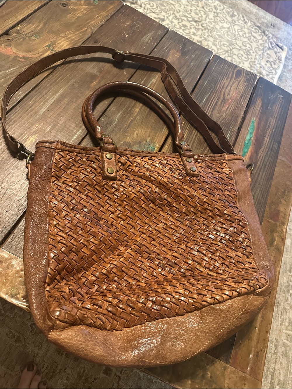 Langellotti Woven Leather Crossbody Tote Bag Italy
